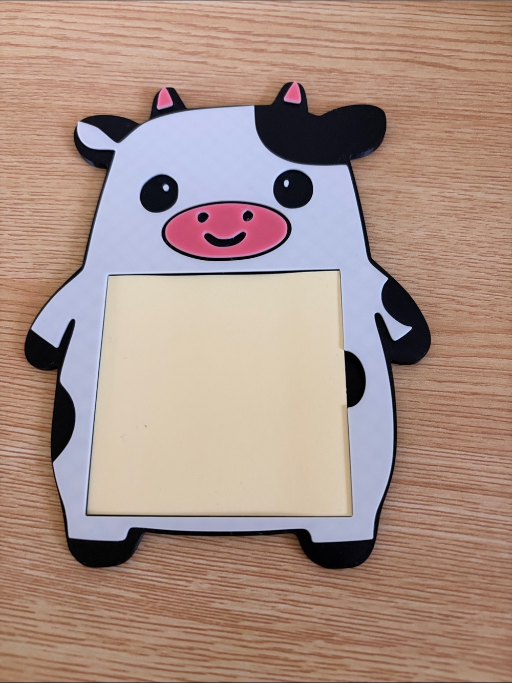 3 d printed Cow Sticky Note Holder - White & Black with Pink Accents